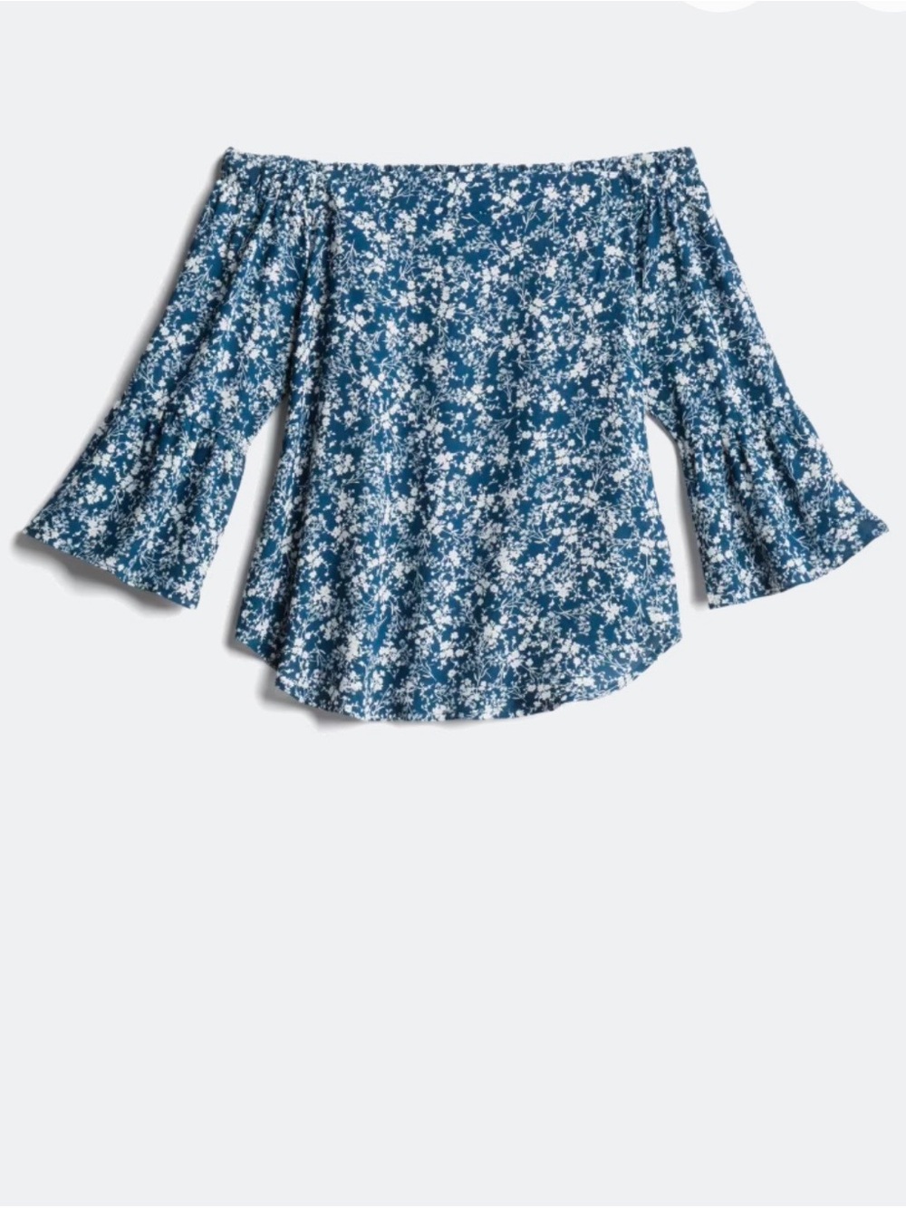Navy Blue and Cream off the shoulder Floral Blouse - M